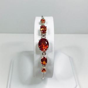 Orange Padparadscha Sapphire Charm Sterling Silver Luxury Simple Classic Design <b>Bangle</b> <b>Bracelet</b> for Women Anniversary Gift - Product Image 1