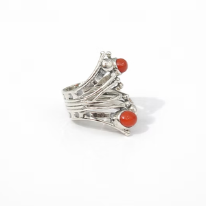 Classic Double-Carnelian Gemstone Wide Band <b>Ring</b> 925 Sterling <b>Silver</b> <b>Adjustable</b> Branch Bypass Jewelry For Women - Product Image 3