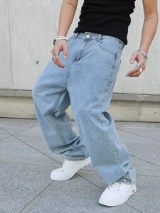 Spring Autumn <b>Men</b> <b>Baggy</b> Jeans Oversize Straight Loose Casual Denim <b>Trousers</b> Solid Color Loose Fit Mid Waist Casual Cotton Woven - Product Image 3