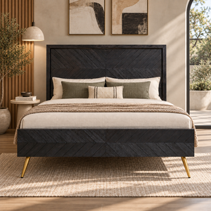 Base de Cama Moderna King Size de Madera con Patrón Chevron, Cabecero Alto y Pie de Cama Decorativo para Decoración de Dormitorio Contemporáneo - Product Image 6