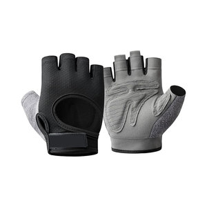 Gants de sport demi-doigts unisexes en néoprène avec sangle de poignet réglable gris-noir pour musculation et fitness - Product Image 1