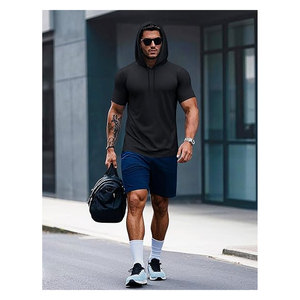 เสื้อฮู้ดแขนสั้นผู้ชาย สำหรับออกกำลังกาย ฟิตเนส เล่นกีฬา ผ้าฝ้าย น้ำหนักเบา ระบายอากาศดี เสื้อยืดมีฮู้ดลำลอง สำหรับฝึกซ้อมกีฬา - Product Image 4