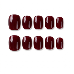 Uñas de acrílico redondas y cuadradas Rich Wine Red Minimalist Chic Midnight Kiss Design - Product Image 1