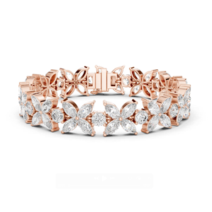 Bracelet en or avec fleurs et diamants, bracelet tennis avec diamants de laboratoire taille marquise, bijoux de mariée élégants pour femmes - Product Image 1