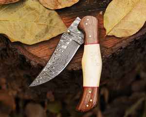 มีดพับเหล็กดามัสกัสขายดี ด้ามไม้ คุณภาพสูง สำหรับตั้งแคมป์กลางแจ้ง เอาตัวรอด ใช้ในอุตสาหกรรม OEM - Product Image 1