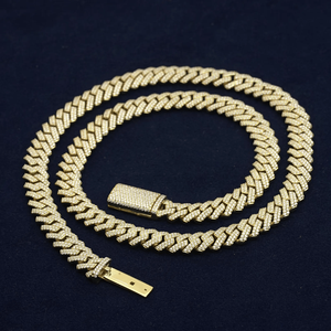 AMBER JEWELS T-624 Unisex 14K Solid Gold Plated Cuban Chain <b>Bracelet</b> Zircon Micro Insert Hiphop Style Geometric Design IGI - Product Image 3