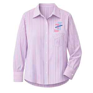 Chemisier rayé boutonné pour femme JJOA, chemise de bureau à manches longues avec logo brodé, haut décontracté professionnel, vente en gros - Product Image 1