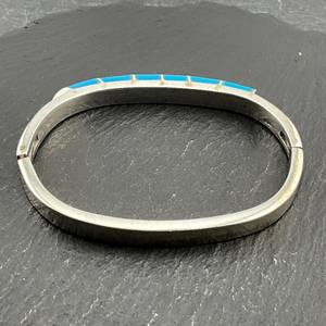 Brazalete Articulado de Plata de Ley Vintage con Turquesa, Hecho a Mano, con Gema Azul, Elegante Regalo de Joyería para Mujer - Product Image 3