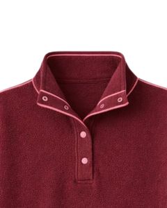 Sweat-shirt personnalisé épais pour femme, couleur bordeaux, en polaire oversize, avec col à boutons-pression et poche kangourou, surpiqûres contrastées - Product Image 5