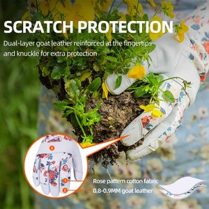 Guantes de Jardinería Florales de Alta Calidad con Puño Largo, Guantes de Trabajo de Cuero Resistentes a Espinas, Guantes de Jardín para Podar Rosas con Puño Largo para Mujer - Product Image 3
