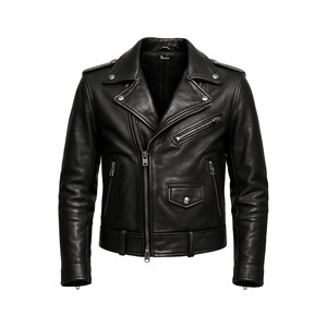 Black Men's Genuine <b>Leather</b> <b>Winter</b> Bomber <b>Jacket</b> with Stand Collar Front Logo Zipper Closure RELEVO INDUSTRY Spandex Lining - Product Image 1