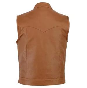 <b>Men's</b> Black <b>Leather</b>-Style Winter Breathable Moto <b>Vest</b> with Zipper Closure and Pockets Regular Fit Outerwear Plus Size - Product Image 6
