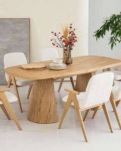 Juego de Mesa de Comedor Ovalada de Madera de Teca con Sillas Tapizadas, Estilo Escandinavo, Muebles para Restaurante, Cafetería, Villa - Product Image 1