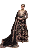Robe de soirée pakistanaise noire de luxe, brodée de fleurs, col en V, longue robe Pishwas, robe de cérémonie pour invitées de mariage, robe Anarkali