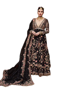 Robe de soirée pakistanaise noire de luxe, brodée de fleurs, col en V, longue robe Pishwas, robe de cérémonie pour invitées de mariage, robe Anarkali - Product Image 5