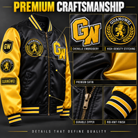 Veste universitaire en satin personnalisée en gros pour équipes, avec logos brodés inspirés de Detroit, style universitaire et collégial