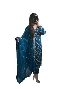 Roupa de festa especial Eid cor preta georgette bordado pesado roupa Salwar para mulheres para capina