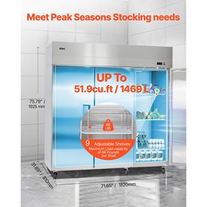 Attrezzatura di Refrigerazione per Cucine Commerciali, Frigorifero Verticale a Tre Porte in Acciaio Inox da 72 Pollici di Larghezza e 52 Piedi Cubi - Product Image 4