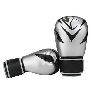 <b>Silver</b> Black Boxing <b>Gloves</b> Faux Leather Velcro Closure Breathable for Adults Training Gear - Product Image 3