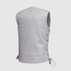 <b>Men's</b> <b>White</b> V-Neck Plus Size Casual <b>Vest</b> With Side Lacing And Button Closure Regular Length Outer Wear Solid Color Polyester - Product Image 2