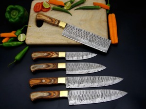 Handmade Chef <b>set</b> in Damascus steel in wooden handle with leather sheath - Product Image 5
