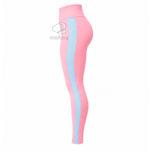 Gamma Phi Delta Women's <b>Pink</b> Workout Set With Light Blue Contrast Side Panels Full Zip Jacket High Waist <b>Leggings</b> Activewear Set - Product Image 5
