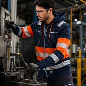 Custom ANSI Class 2 <b>Orange</b> <b>Hi</b>-<b>Vis</b> Reflective Safety Workwear Fleece Zip-Up Hooded Sweatshirt Construction Outdoor Work <b>Hoodie</b> - Product Image 6