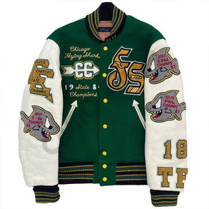 Chaqueta Universitaria Unisex Verde de Algodón con Parches Bordados Diseño Cross Country 1982 1983 1984 Vintage Letterman Cortavientos - Product Image 5