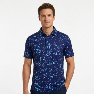 Chemise à manches courtes pour homme avec poche, bleu avec motif rose et bleu clair, décontractée, respirante, séchage rapide, en soie/coton satiné - Product Image 6