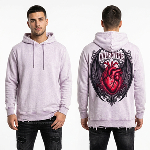 Sudadera con Capucha Vintage Lavada Morado Malva, Oversize Desgastada, para Hombre, con Estampado Gráfico de Ángel 'Street Romance', Sudadera Personalizada - Product Image 6