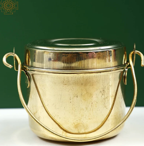 Brilliant hammered brass container filled with fresh ghee, including a knob <b>lid</b>; available at wholesale price. - Product Image 4