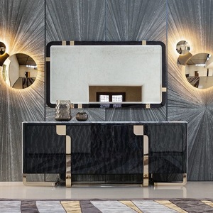 Mueble de Salón de Lujo, Mueble de Salón de Madera Maciza, Mueble con Diseño de Diamantes, Mueble Decorativo con Espejo - Product Image 3