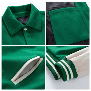 Unisex Varsity Jacket Solid Color Turn-down Collar <b>Button</b> Front Regular Fit Autumn Casual Wear Polyester Cotton Mix - Product Image 6