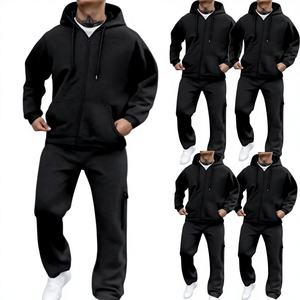 Ensemble de survêtement pour homme à capuche zippé, très demandé, sweat-shirt et pantalon de jogging à fermeture éclair intégrale, coupe décontractée, couleur unie, 100% coton molletonné - Product Image 3