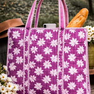 Women's Trendy Fashion Block Print Cotton Quilted Tote Shoulder Bag Handmade Washable Purse Beautiful Shopping <b>Accessory</b> - Product Image 1