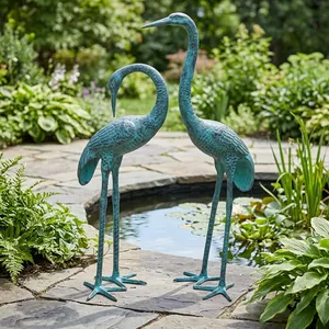 Sculpture de grue en aluminium coulé vert, paire de statues d'oiseaux modernes, figurine décorative personnalisable avec logo pour jardin, patio, maison - Product Image 3