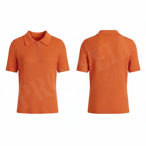 Polo en maille côtelée 100 % polyester de haute qualité, manches courtes, col zippé, coupe ajustée, décontracté, été, doux, extensible, respirant - Product Image 3