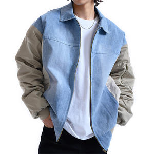 Chaqueta Bomber de Mezclilla para Hombre, Cuello Camisero, Cierre de Cremallera, Estilo Casual, Bloques de Color, Logotipo Bordado en la Parte Delantera, Ropa de Otoño - Product Image 2