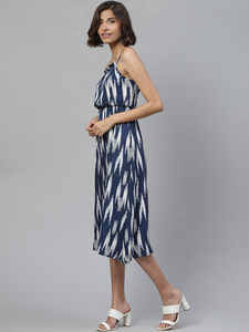 Women's Rayon Ikat Printed <b>Spaghetti</b> <b>Strap</b> Ruffle Neck Cami Dress Indigo Colour Casual Summer Comfortable Wear Western Dress - Product Image 2