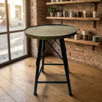 Table d'appoint ronde industrielle en bois, design moderne, pieds en métal noir, meubles de salon, durable