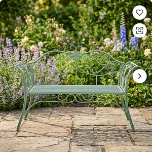 Modern Green <b>Wrought</b> <b>Iron</b> <b>Garden</b> <b>Bench</b> with Ornate Scrollwork Backrest and Curved Armrests for Outdoor Patio Seating - Product Image 4