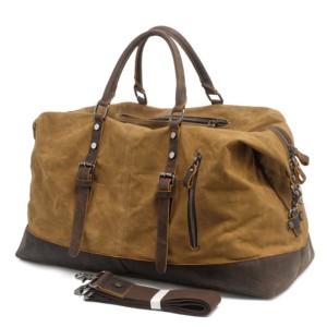 Sac de voyage en toile de luxe avec poignées en cuir véritable, doublure en polyester, fermeture éclair, sac de week-end durable, couleur marron - Product Image 1