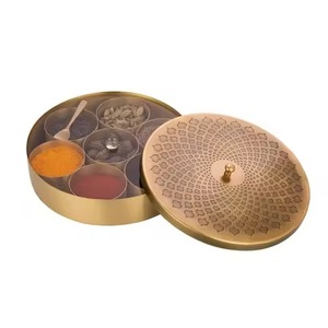 Silver <b>Metal</b> Spice <b>Box</b> with Decorative Lid Kitchen Masala Storage Organizer Container for Herbs Seasoning Home - Product Image 6