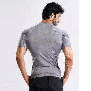 T-shirts de compression en polyester/coton pour hommes, avec logo frontal, manches courtes, pour la gym et le fitness, respirants, séchage rapide, écologiques, vente en gros - Product Image 2