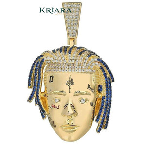 Colgante de Plata 925 Chapado en Oro de 22k con Diamante Cultivado en Laboratorio y Diseño de Cabello Trenzado, Joyería de Estilo Hip Hop para Hombre - Product Image 2