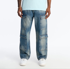 Pantalones Cargo para Hombre, Vaqueros Casuales Lavados en Varios Colores (Azul Oscuro/Negro) - Product Image 1