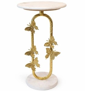 Table d'appoint moderne en fer avec plateau rond en pierre, table basse durable et écologique pour salon, entrée, hôtels - Product Image 2