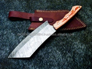 Handmade Damascus <b>Kitchen</b> Cleaver Chef <b>Knife</b> Custom Made Leather Cover Fixed Blade Personalized Eco-Friendly Camping Hunting Use - Product Image 2