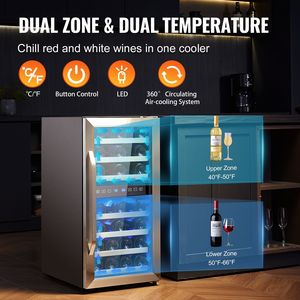 Doppia zona 33-bottiglia di vino refrigeratore Freestanding luce a LED frigorifero per vino e bevande - Product Image 3