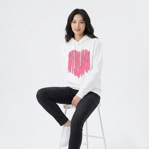 Custom Logo <b>Pink</b> Heart Graphic Hoodie White Heavyweight Streetwear <b>Sweatshirt</b> Wholesale Men Puff Print Pullover Drop Shoulder - Product Image 5